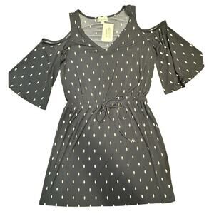 Veronica M. Navy Blue Print Knee Length Dress 3/4 Bell Sleeve